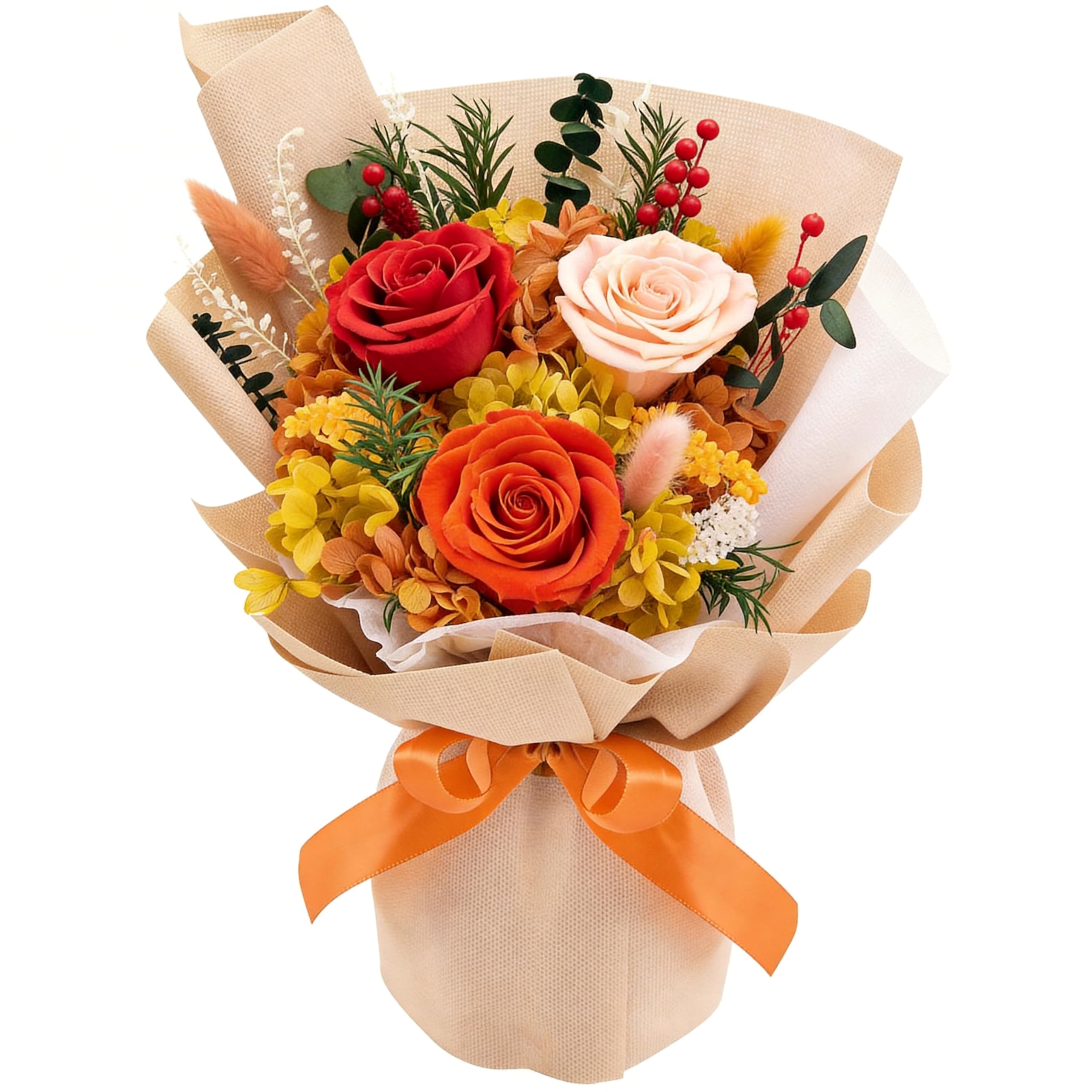 Gnifot Preserved Flowers Bouquet, Flowers for Delivery,Handmade Orange Rose Bouquets Lasting 3-5 Years, Luxury Gift Box,Birthday Flowers Gifts for Women Mom Grandma Wife Friends