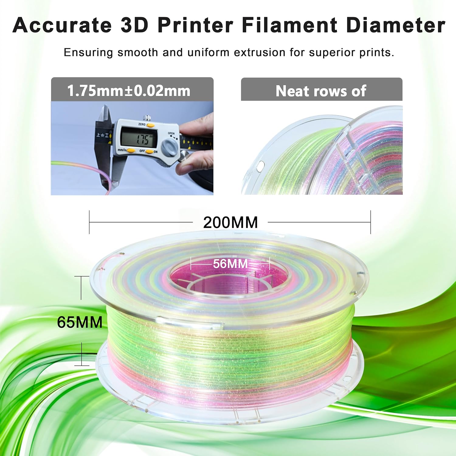 iBOSS 3D Printer Filament Clear PLA Plus, Multicolor Transparent Transition Glitter Filament, 1.75mm Rainbow Multicolor PLA+ Filament, 3D Printing Filament 1KG/2.2lb, Clear Glitter Rainbow