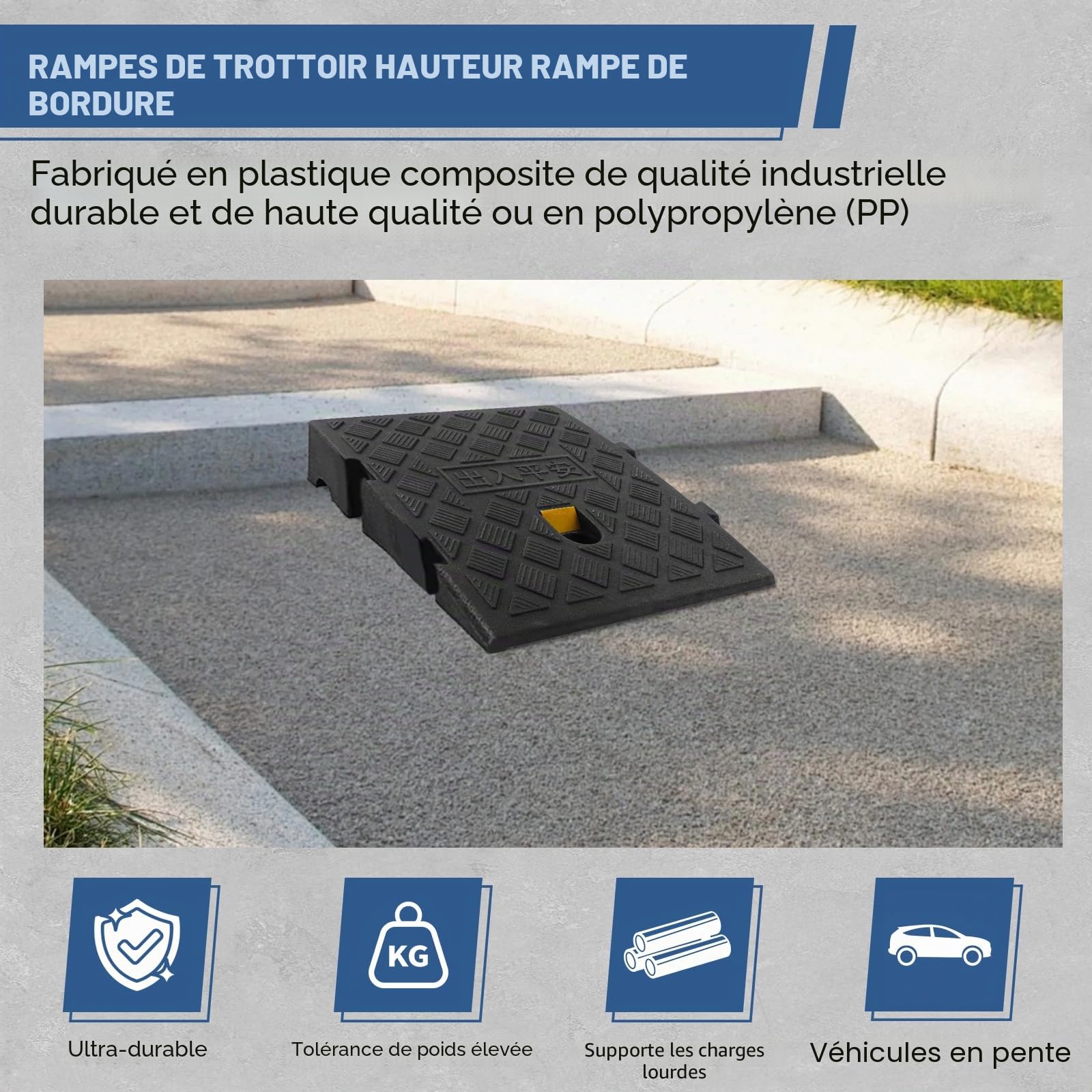 Rampe de Trottoir de 7 cm de Haut, Lot de 2, Rampe de Trottoir antidérapante pour fauteuils roulants, Scooters de mobilité et poussettes, Rampe de seuil en Plastique avec Bandes réfléchissantes