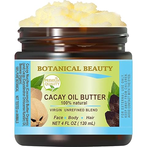 Botanical Beauty CACAY OIL BUTTER Pure Natural Virgin Unrefined RAW for FACE SKIN BODY HAIR NAILS Vitamin C Vitamin E (4 Fl Oz)
