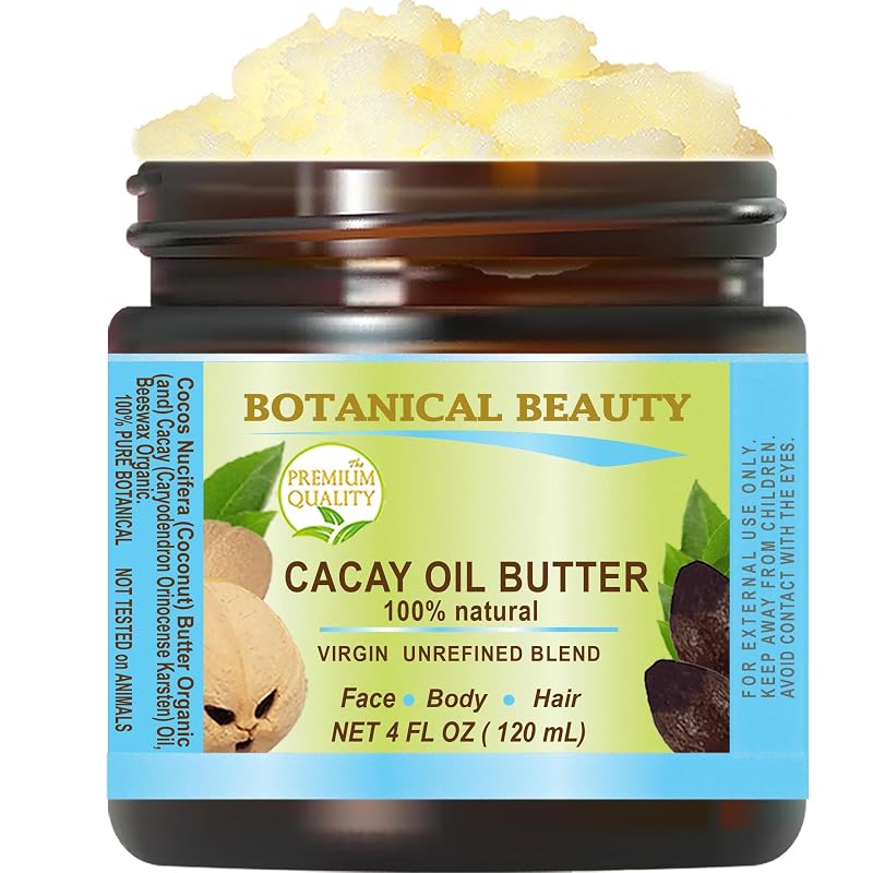 Botanical Beauty Manteiga de óleo de cacay virgem não refinada para rosto, corpo, cabelo e unhas, 120 mL
