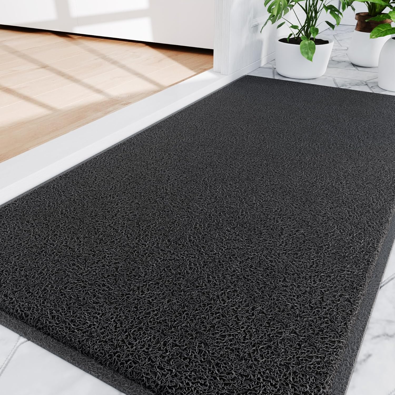 amyracel front door mat indoor outdoor entrance, 36" x 72" all-season waterproof doormat for enterway, heavy duty commercial floor mat, fade resistant, rubber back, low profile, easy clean 36" x 72" black