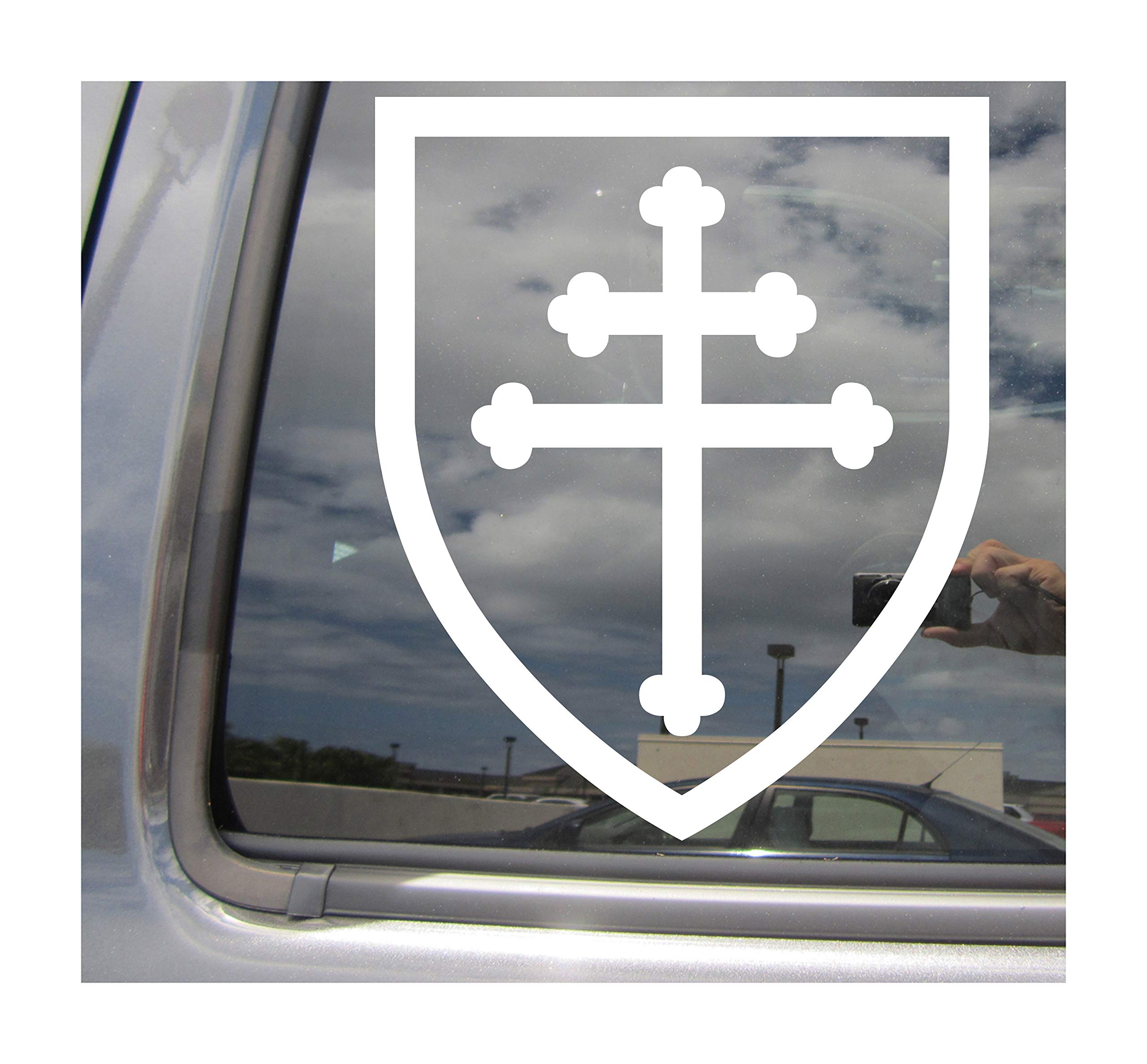 Cross of Lorraine Shield Knight Crusade - Cars Trucks Moped Helmet Hard Hat Auto Automotive Craft Laptop Vinyl Decal Store Window Wall Sticker 10037
