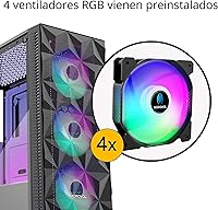 Vista 2 de Carcasa para PC con 4 ventiladores RGB preinstalados, carcasa de computadora ATX para juegos con malla frontal en forma de diamante y panel lateral