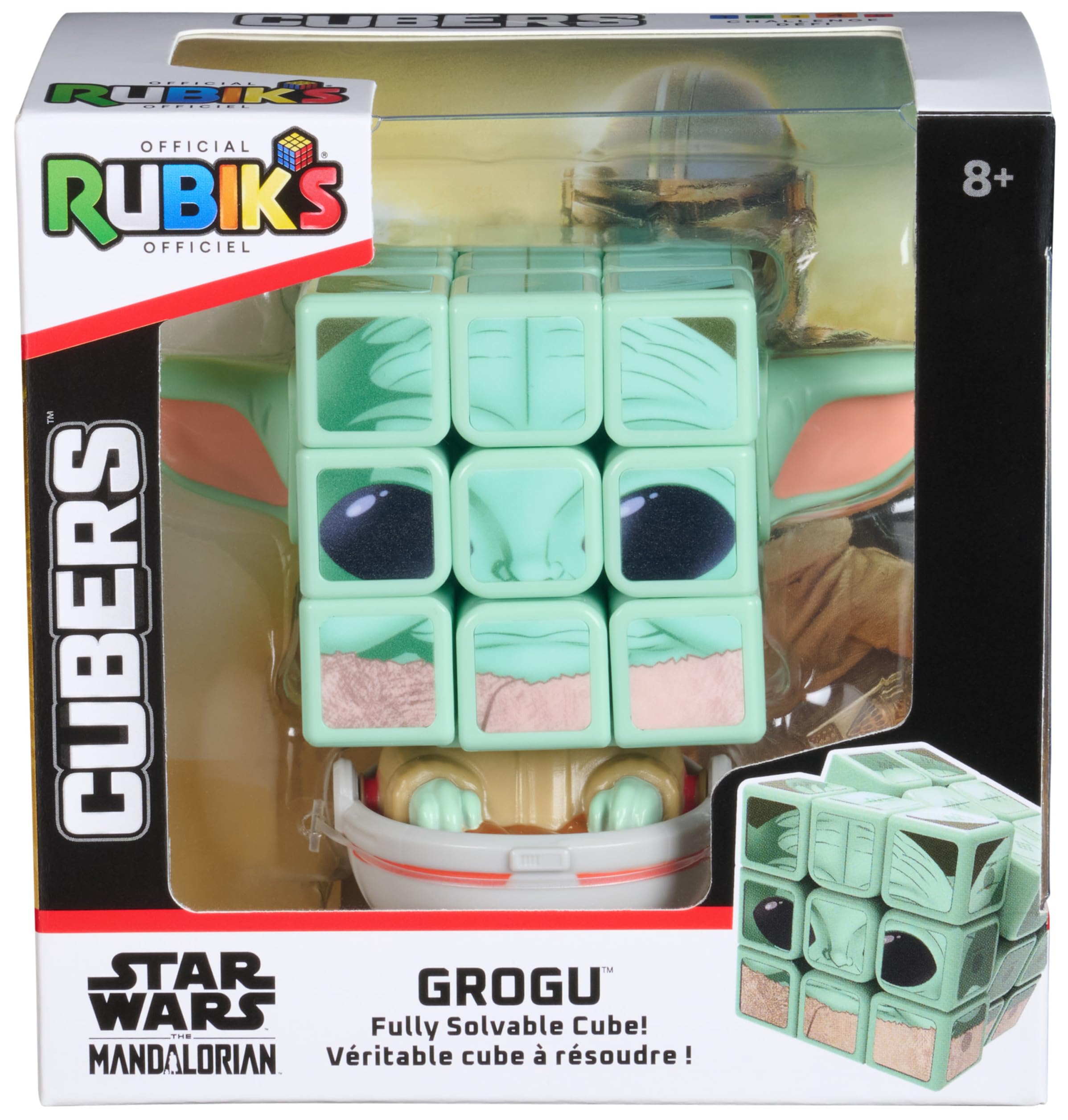 Rubik's Cube, Cubers - Grogu, 3x3 Zaberwürfel aus Star Wars - The Mandalorian, mit coolem Zubehör: Körper, Ohren, Ständer - die galaktische Challenge, ab 8 Jahren
