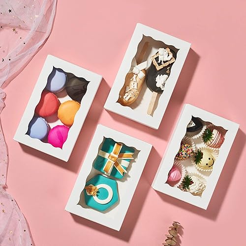 Miniatura 3 de RomanticBaking Paquete de 50 cajas de galletas blancas de 7 x 4 38 x 1 pulgadas con ventana para tartas cajas de macarrón cajas de panadería cajas