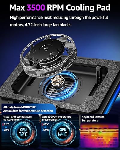 Miniatura 3 de MOUNTUP Almohadilla de enfriamiento RGB para laptop de 13 a 19 pulgadas, enfriador de laptop para juegos máximo de 3500 RPM, soporte de almohadilla