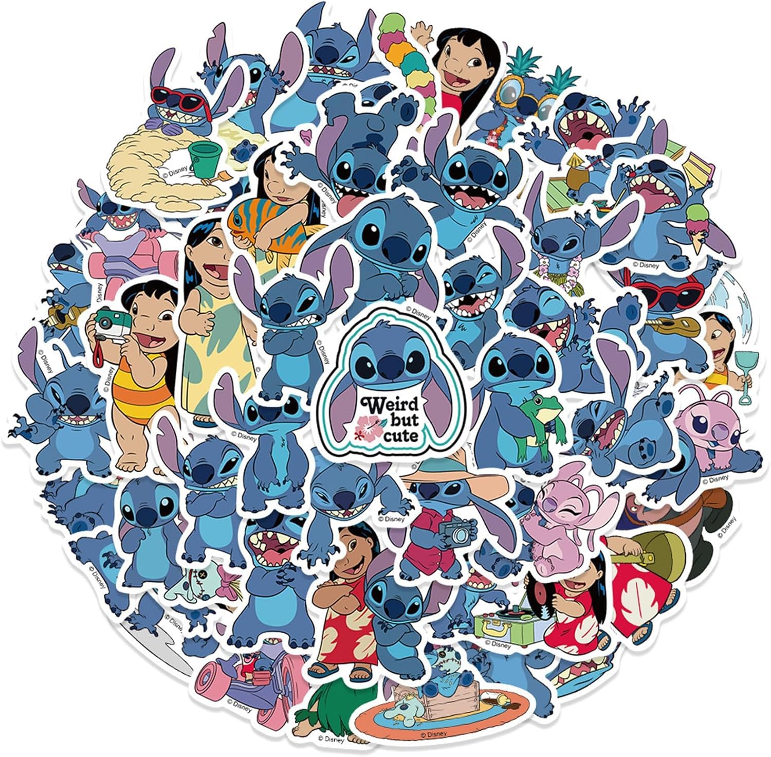 YOUTHSTORE Lilo & Stitch Cartoon Anime Stickers - 55pcs for Laptop, Computer, Bedroom, Wardrobe, Car, Skateboard, Motorcycle, Bicycle, Mobile Phone, Luggage, Guitar DIY Decal