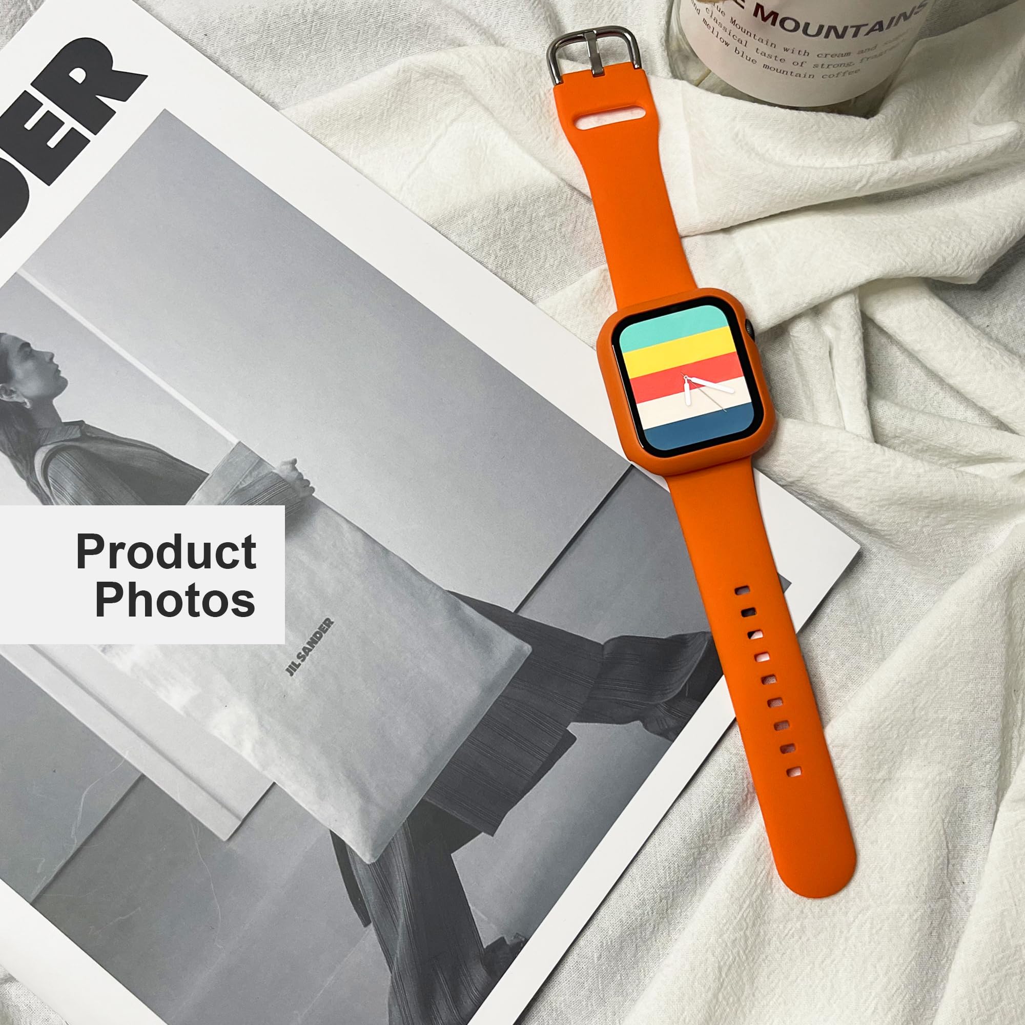 XFEN Sport Silicone M/L Size Band and Case with Screen Protector for Apple Watch Series 6 SE Series 5 Series 4 44mm - Orange