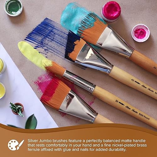 Miniatura 13 de Silver Brush Limited 820340 Pincel plateado Jumbo Golden Taklon Filbert, murales grandes, pintores de caballete y muebles, tamaño 40, mango