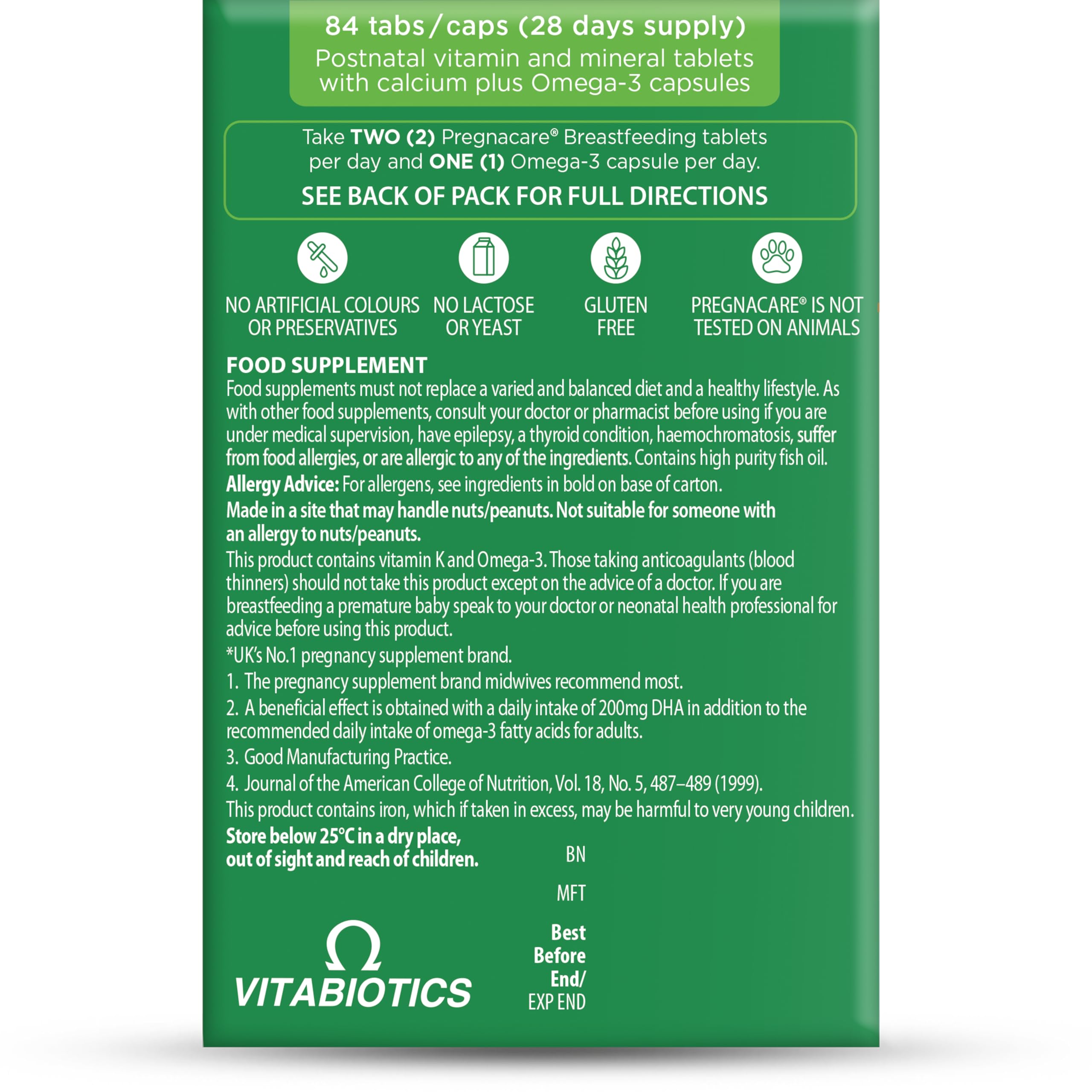 Vitabiotics Pregnacare Breastfeeding 56 Tablets + 28 Capsules Postnatal Multivitamin with Omega-3 DHA, Folic Acid, Vitamin D & Calcium for New and Breastfeeding Mothers