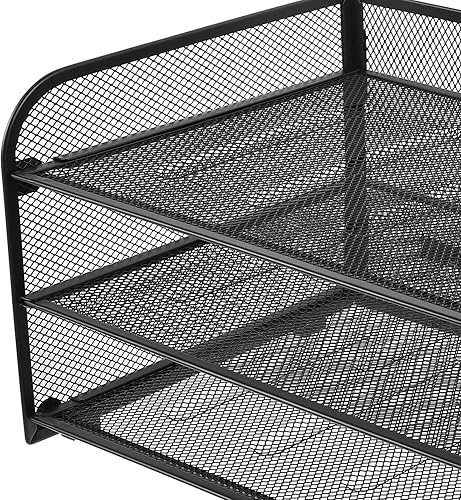 Miniatura 5 de NUOBESTY Estante de archivo de escritorio de metal, organizador de papel de 3 capas, bandejas apilables para cartas, suministros de oficina,