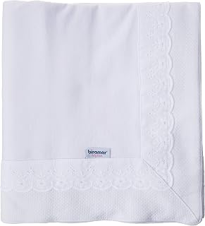 Manta Malha Bordado Ingles Forrada, Biramar Baby, Branco