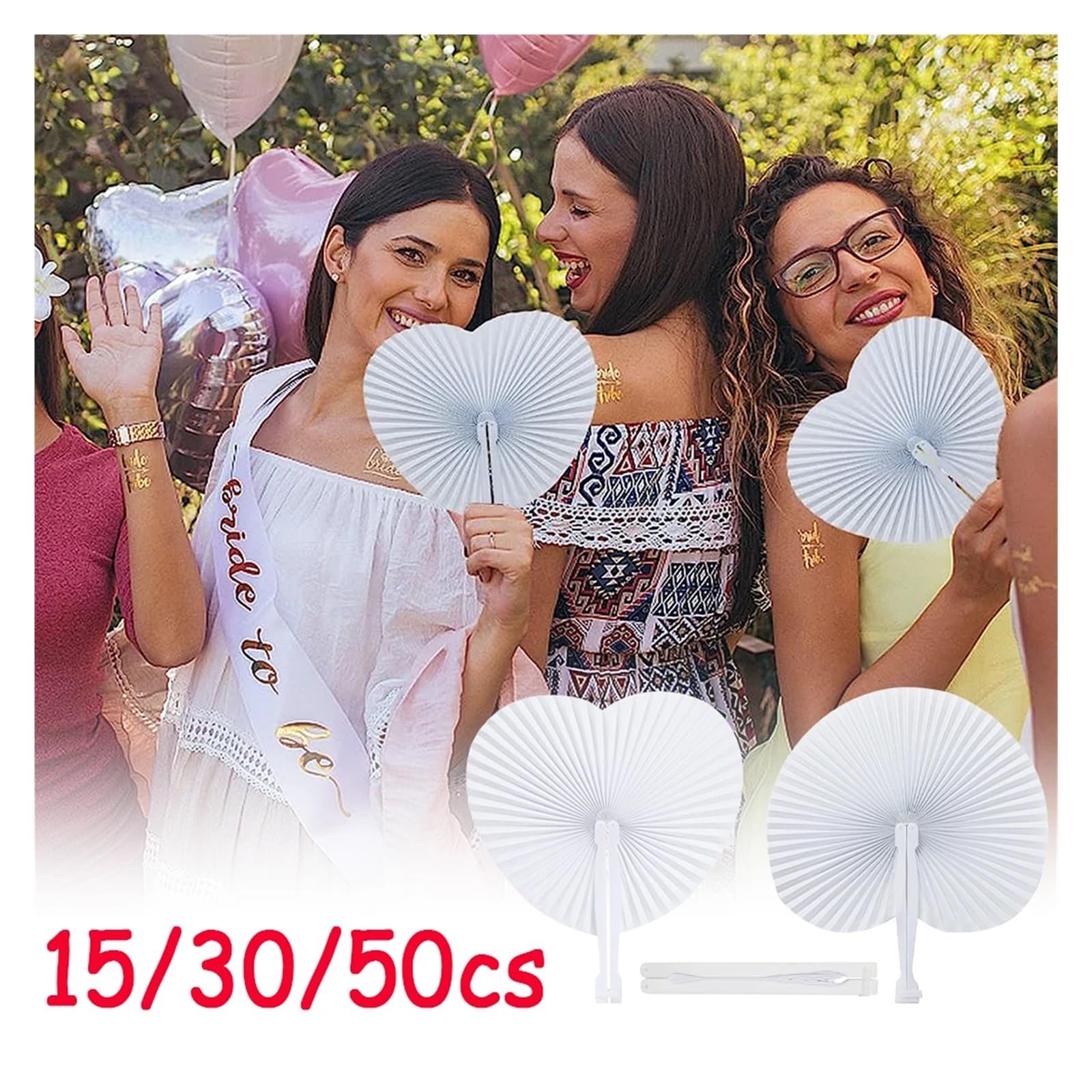 Papier FaltfäCher 15/30/50cs Herzform Runder Faltfächer Blanko Papier Handfächer mit Kunststoffgriffen DIY Malerei Geburtstag Hochzeit Party Dekor(Circular,50Pcs)