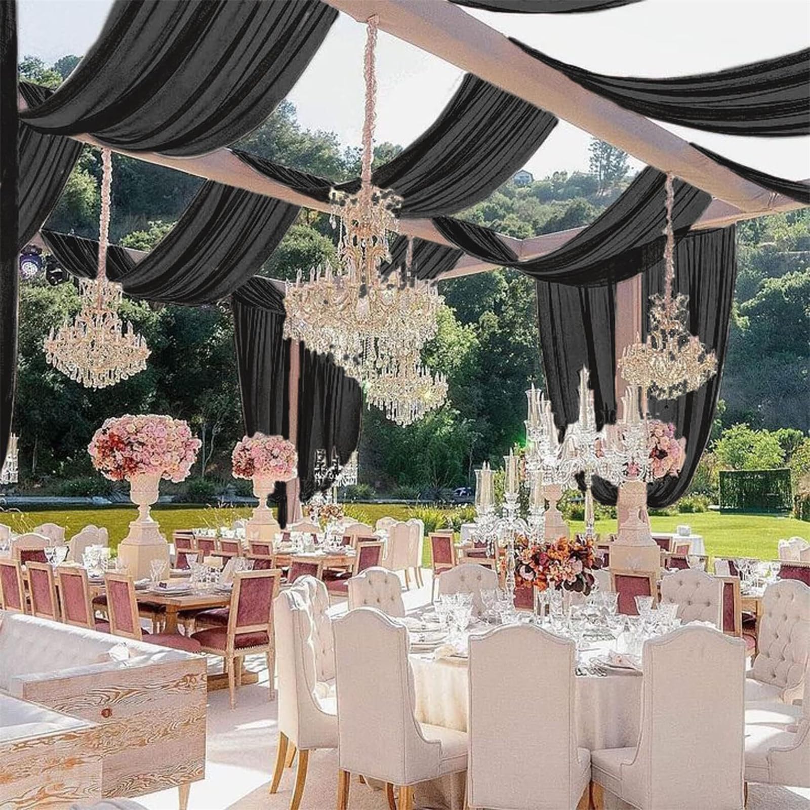 Mateju Tenture Mariage Plafond Voilage Decoration Plafond Mariage Tulle Rideaux de Plafond en Mousseline de Soie 1 Panneau Décoration pour Arche Mariage, Fête, Cérémonie (Blanc,150x600cm