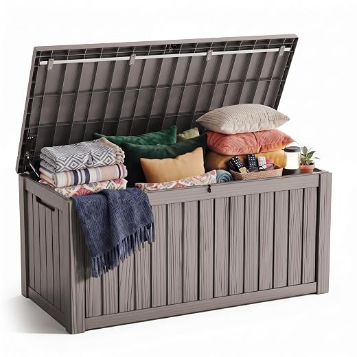 PatioZen 200 Gallon Deck Box Lockable Waterproof UV Resistant Grey