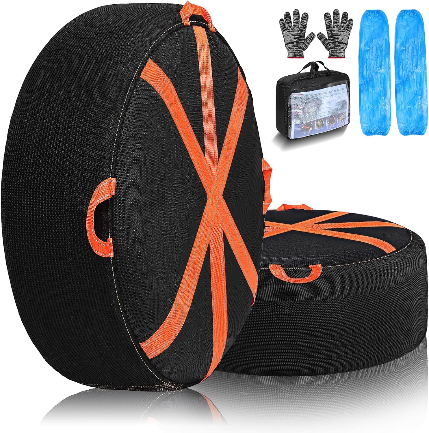 2 Pack Snow Socks for Tires–Anti-Slip Ultimate Grip Fabric with Reflective Strips,Snow Chain Alternative for Safe Winter Driving & Emergency Use,Fits Passenger Vehicles, Cars, SUVs & Pickups (M)