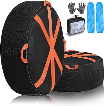 2 Pack Snow Socks for TiresAnti-Slip Ultimate Grip Fabric with Reflective Strips,Snow Chain Alternative for Safe Winter Driving & Emergency Use,Fits Passenger Vehicles, Cars, SUVs & Pickups XL