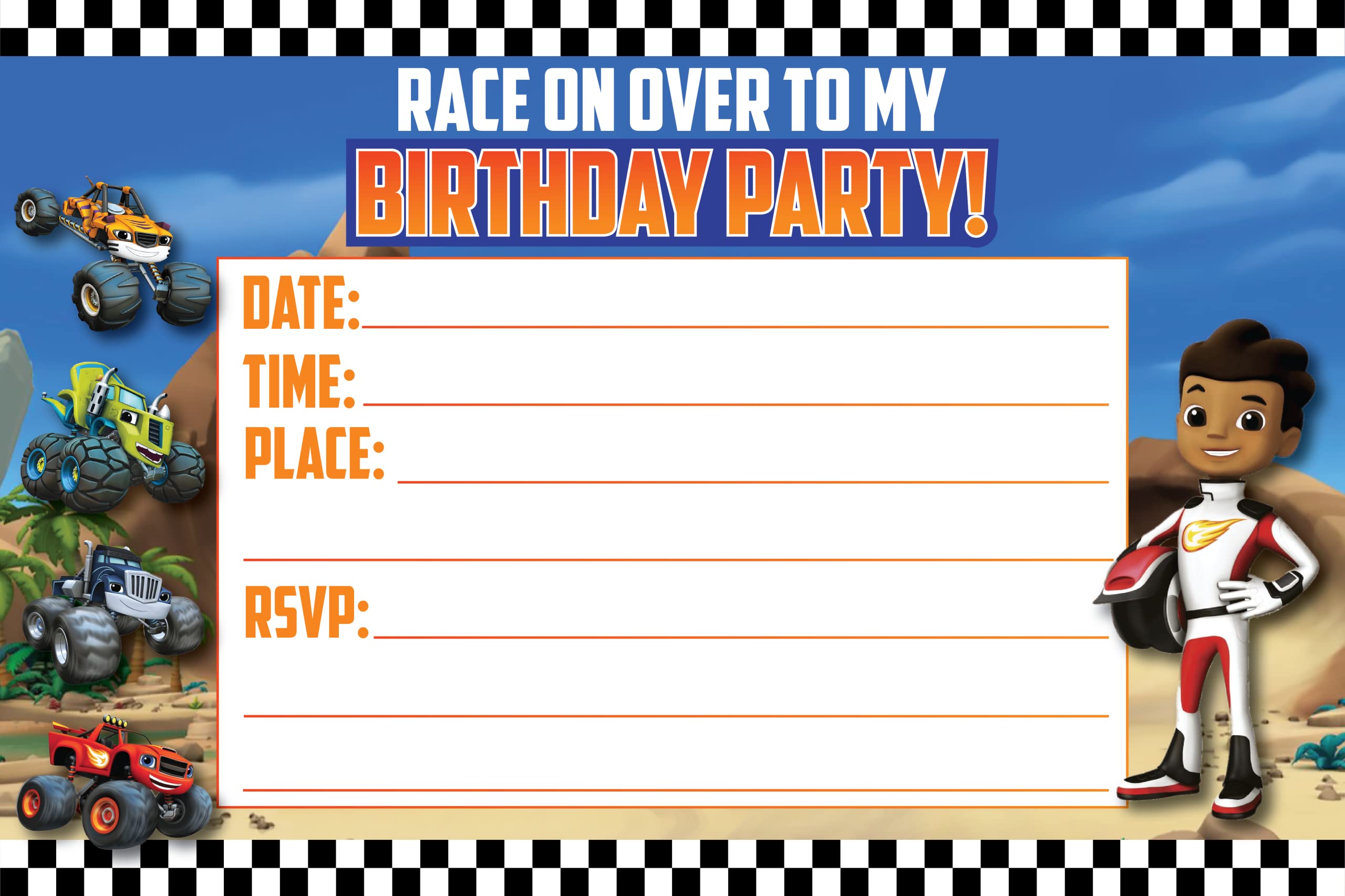 Invitation Cards and Envelopes – Red Monster Truck Inspired Happy Birthday Fill-in 20 Invitations with Envelopes – Lightweight 230 Gram Postcard Style