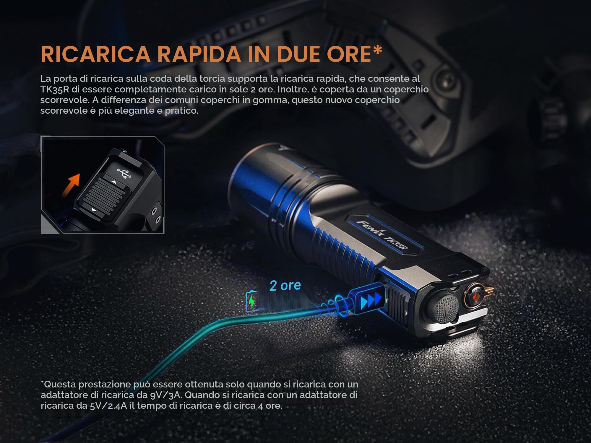 Fenix TK35R - Torcia ricaricabile per esterni e di sicurezza, 5800 lumen, 610 m, 105 ore massime, interruttore posteriore FlexiSensa, illuminazione UV a 2 livelli, copertura porta scorrevole, IP68