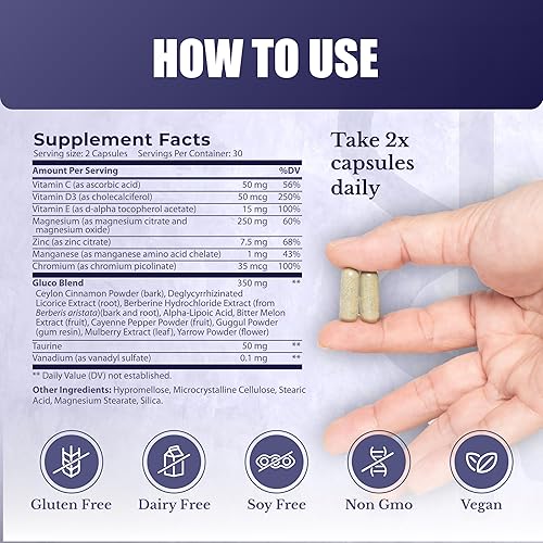 Miniatura 4 de NATION HEALTH MD Suplemento Gluco24 - Suplemento con canela, berberina, vitamina C y más - Suplemento para hombres y mujeres, 60 cápsulas