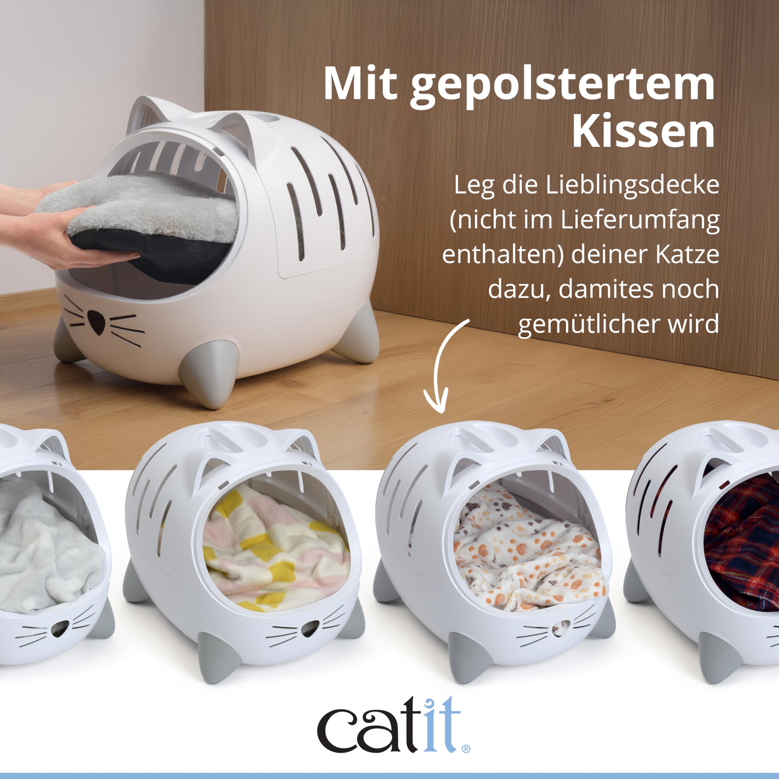 Catit PIXI MIO Katzentransportbox & Katzenbett 2-in-1, stressarme Transportlösung für Katzen bis 6 kg, grau