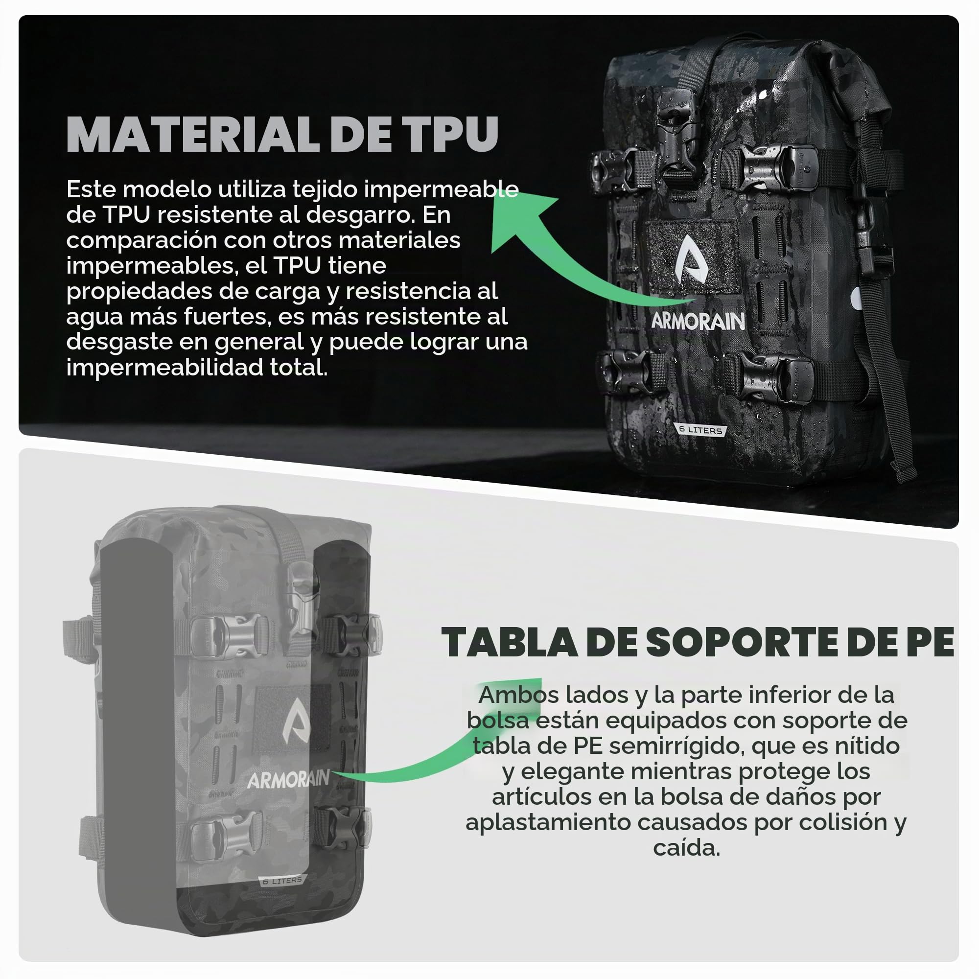 Bolsa para Barra de Protección de Motocicleta Impermeable Capacidad de Almacenamiento de, Paquete de Parachoques para Guardabarros Universales (6L Camuflaje Negro)