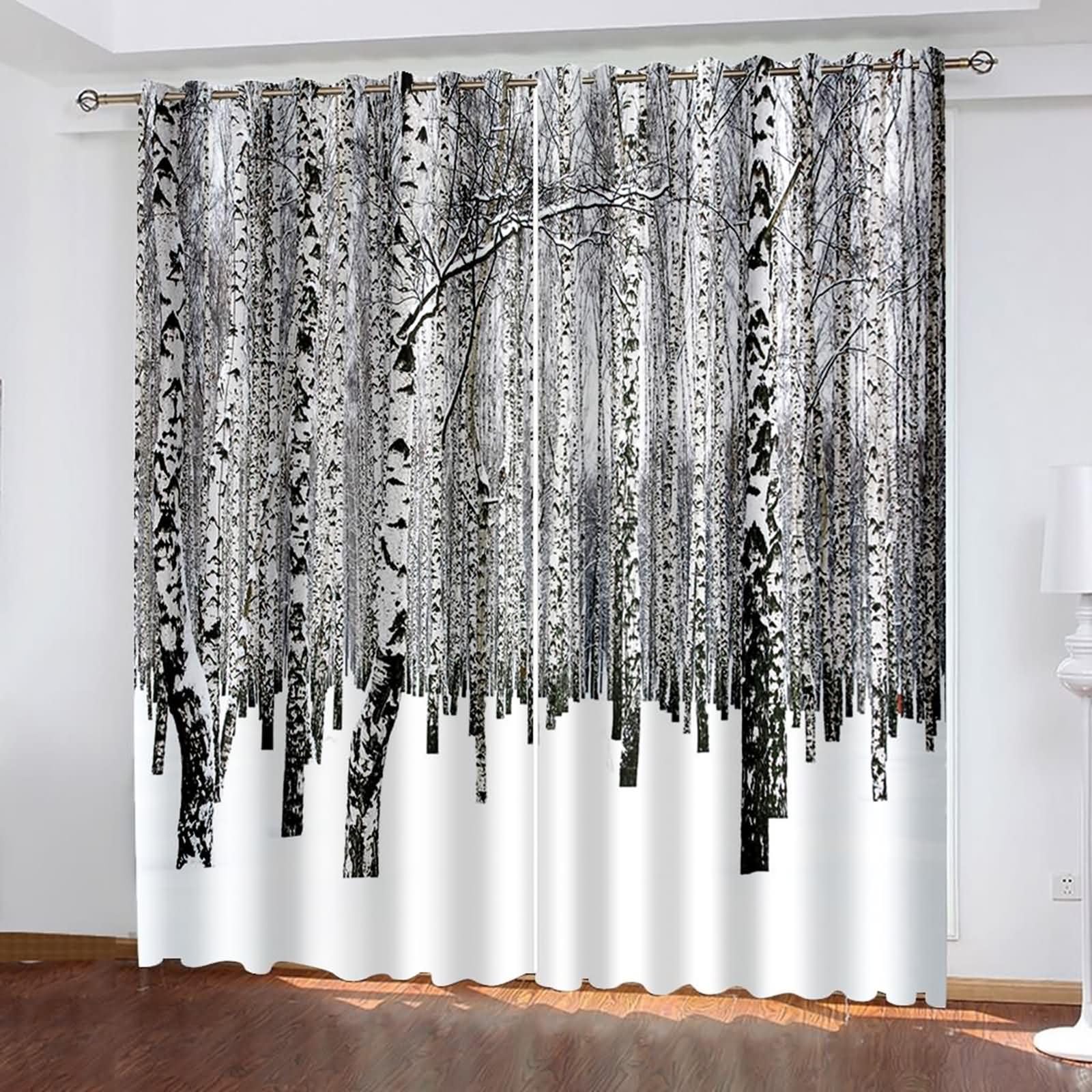Cortinas con Ollaos,2 x 86W x 229H CM,2 Piezas Cortinas Habitación Matrimonio Opacas Paisaje de Forestal Nevada Cortina Habitacion Gris Blanco
