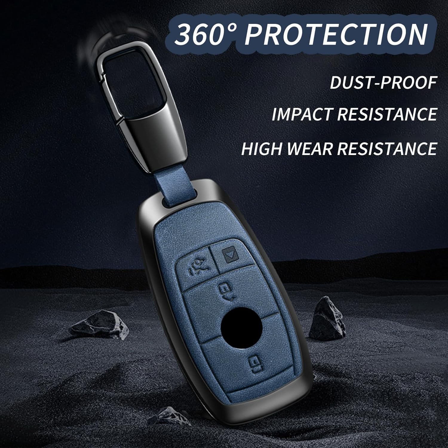 Key Fob Cover Lether Key Case Shell Full Protection Compatible for A C E S G CLA CLS CLK GLC ML GLE GLS SL SLR AMG Smart Button Keys Case Protector (Blue)