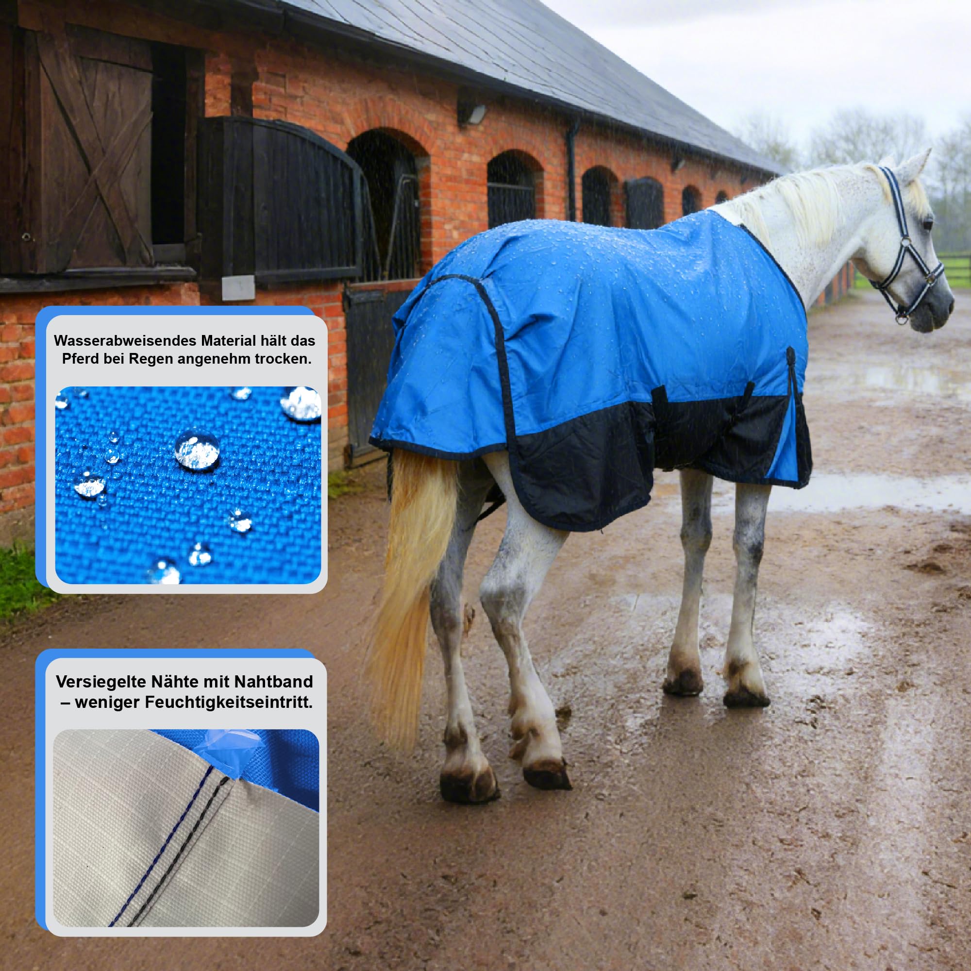 Regendecke Pferd Reißfest – Wasserdicht, Atmungsaktiv & Ohne Füllung (0g), Leichte & Komfortable Pferdedecke