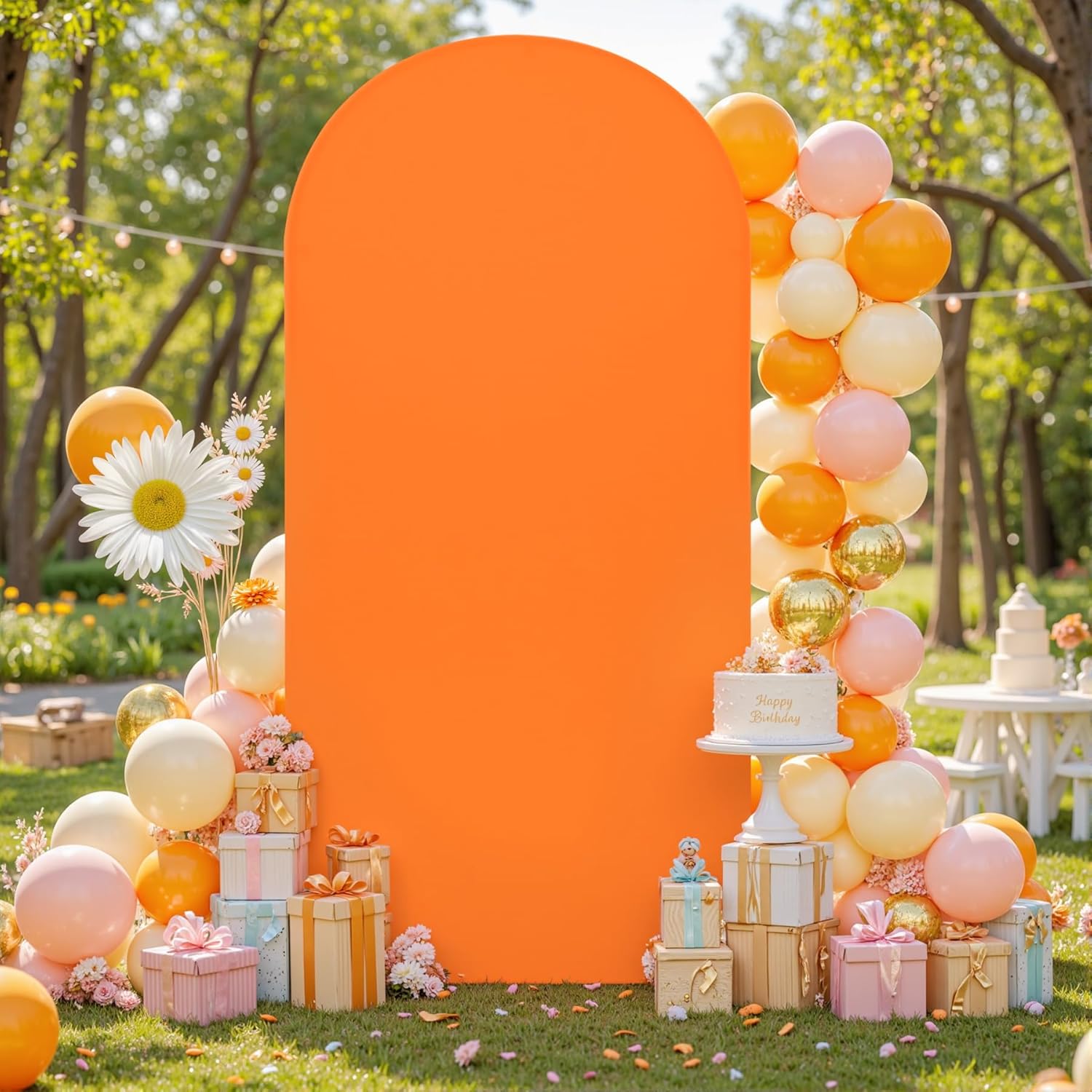 7.2FT Orange Arch Backdrop Cover,Spandex Fitted Wedding Arch Stand Covers Round Top Chiara Arch Covers Stretchy Backdrop for Birthday Party Ceremony Banquet Decoration - Image 4