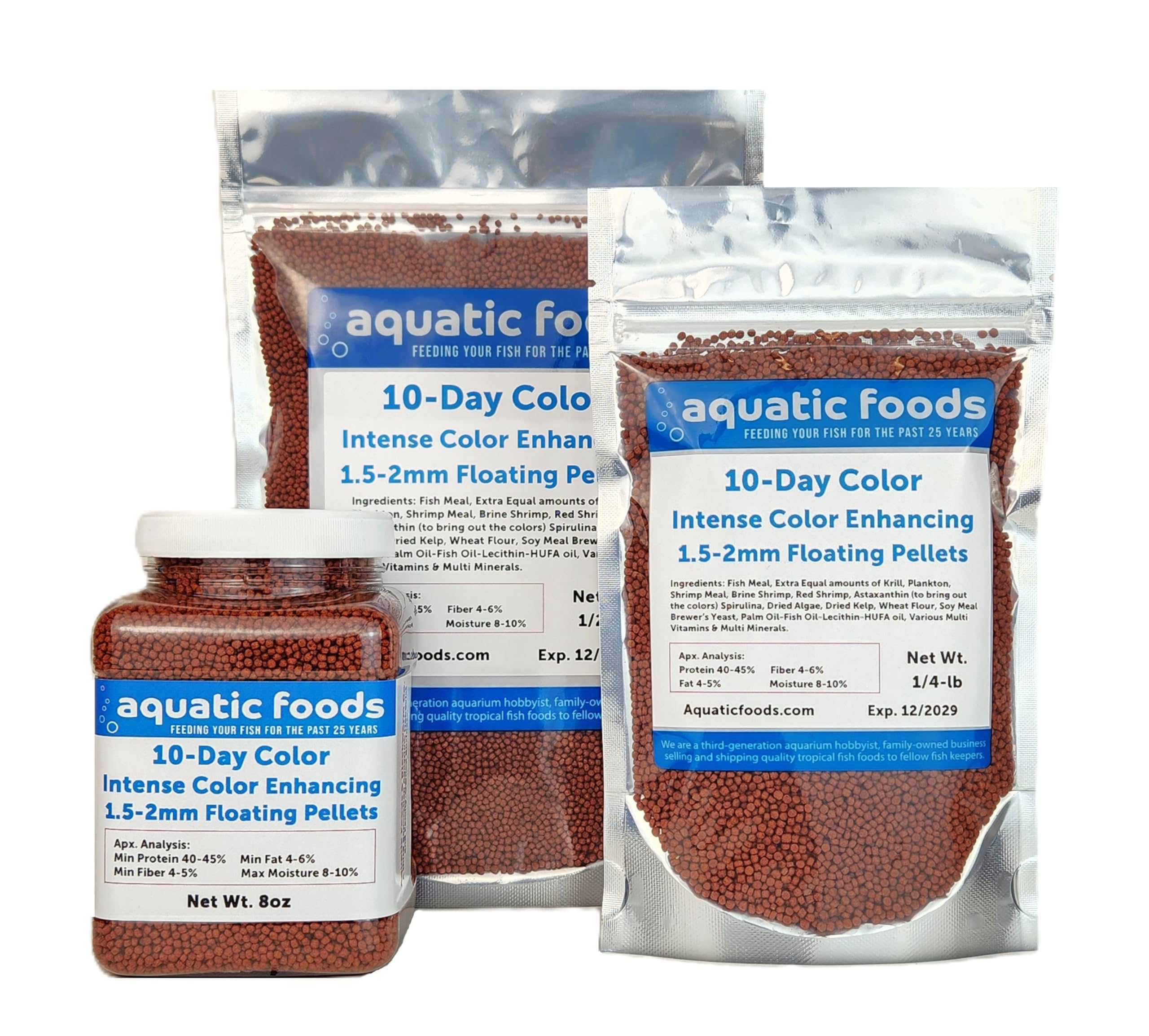 Aquatic Foods Inc. Ultra Intense Color Enhancing with a 10-Day Color Change, 1.5mm - 2mm Floating Pellets for Cichlids, Discus, All Baby and Small Tropical Fish & Pond Fish…8oz Jar