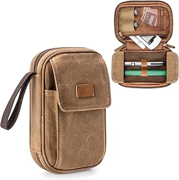Yarwo Diabetic Supplies Travel Case for Men, Waxed Canvas Diabetes Storage Smell Proof Bag with Leather Clip for Glucose Monitor, Insulin Syringe, Test Strips, Lancets & Diabetic Care Kits BAG ONLY