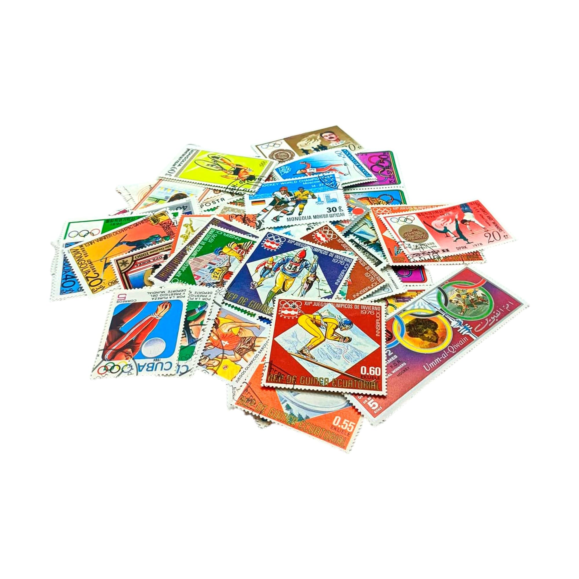 IMPACTO COLECCIONABLES – Colección de 100 sellos con temática de los Juegos Olímpicos con álbum incluido (14 x 18 x 1 cm) | Eleve su colección filatélica con sellos auténticos matasellados