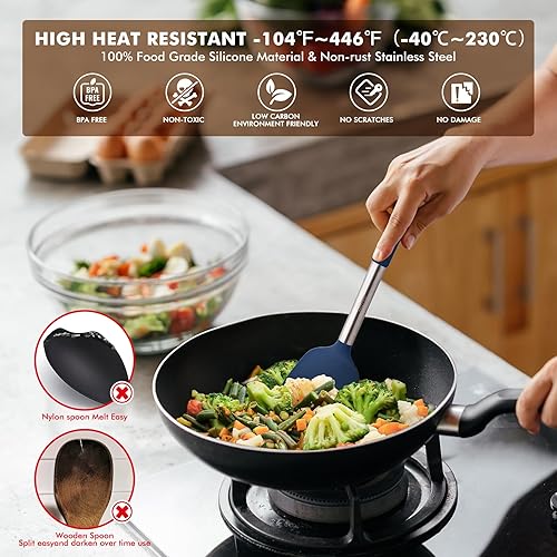 Miniatura 2 de HOTEC Juego de utensilios de cocina de silicona resistentes al calor de 446 F, sin BPA, juego de espátula, utensilios de cocina, con soporte para