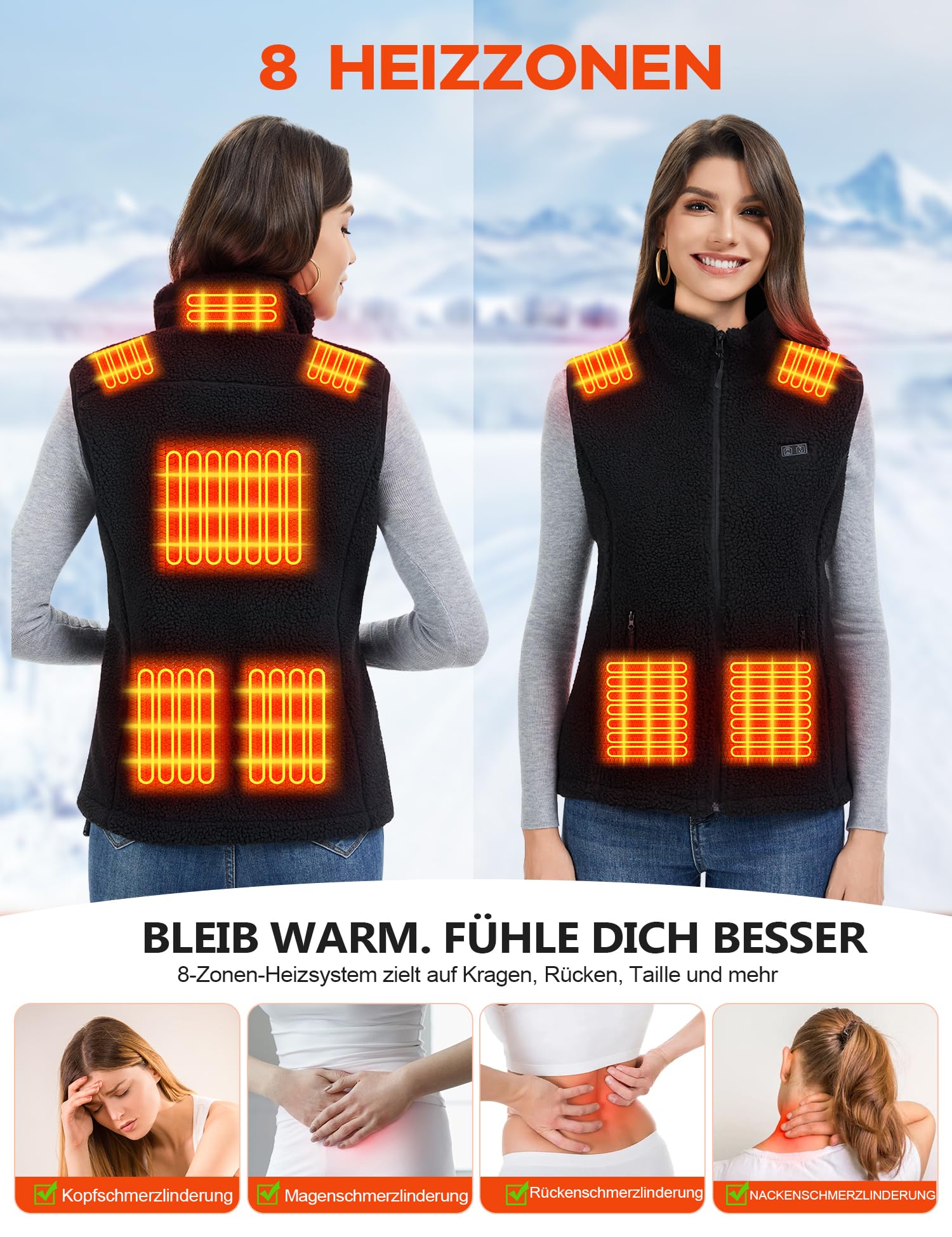 Heizweste Damen mit Powerbank 7.4V 18400mAh，Fleece Wärmeweste - Waschbar Beheizte Weste für Outdoor & Alltag