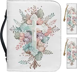Amazon.com: Cross and Floral Print Bible Cover for Women Girls PU ...