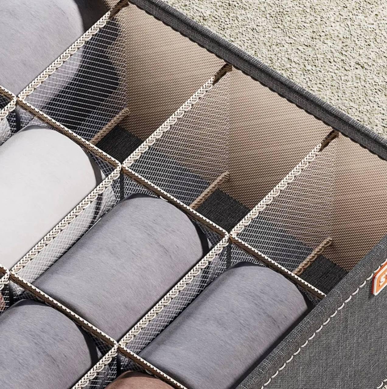 Sock Drawer Organizer with 20 Grids – Foldable Fabric Storage Box for Closet & Dresser, Dark Grey
