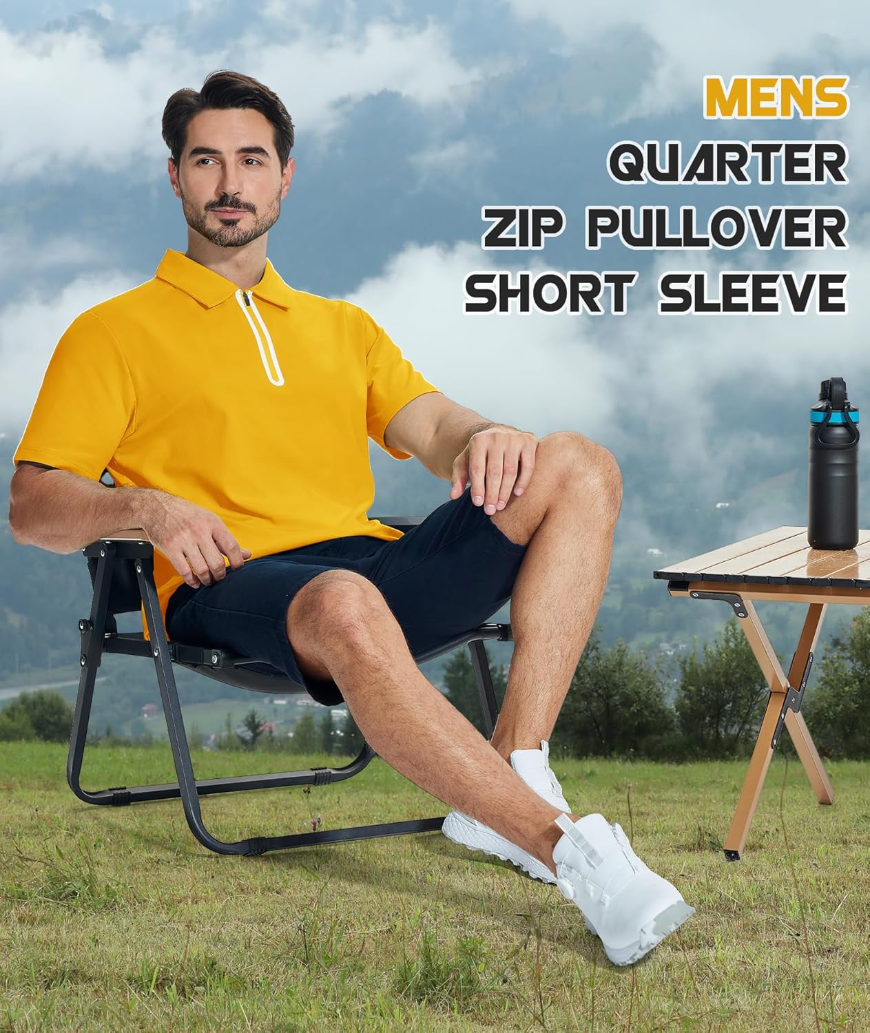 Men's Zipper Polo Shirt Short Sleeve Moisture Wicking Casual Golf Polo Shirt Quarter Zip Tops