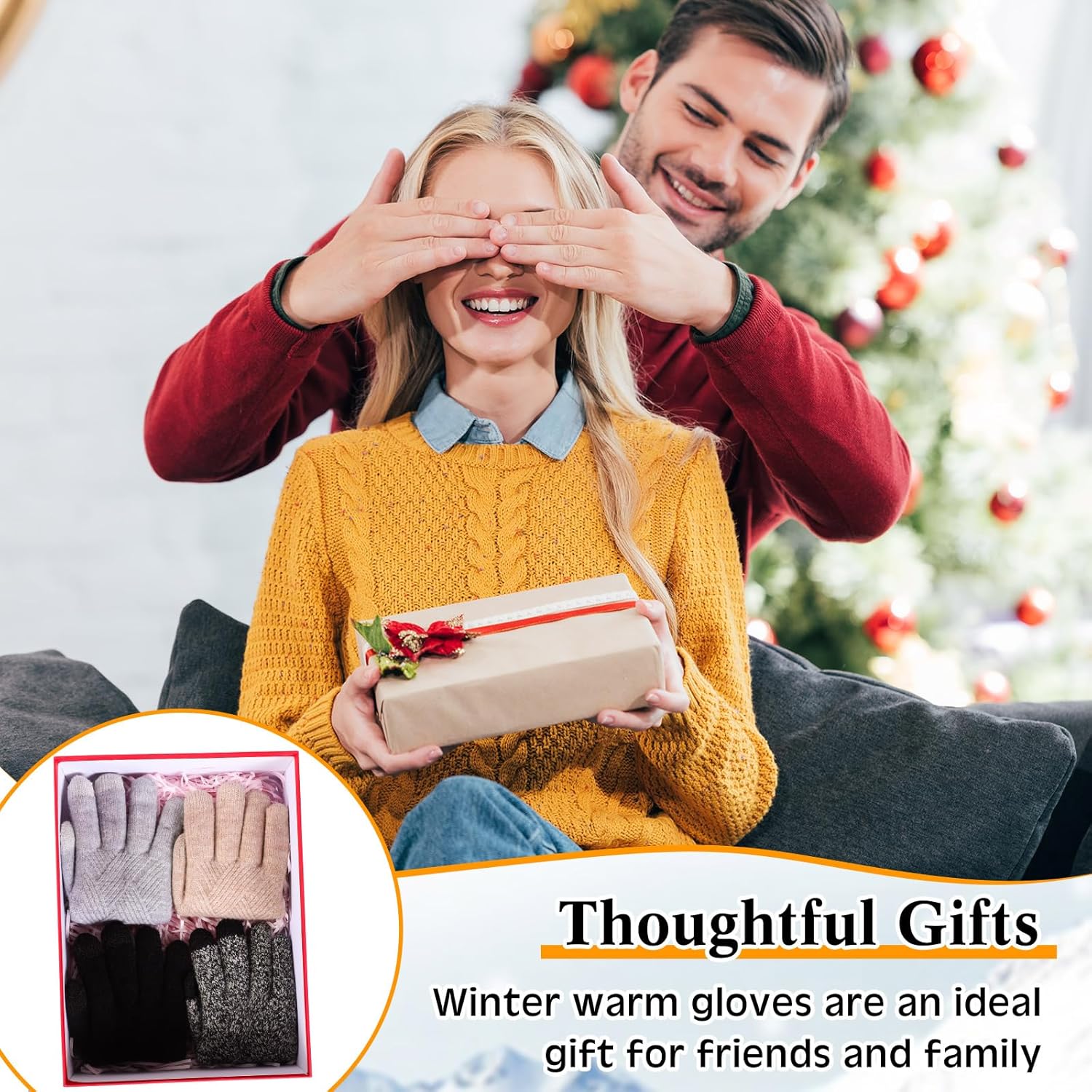 4 Pairs Winter Knit Gloves for Women Touchscreen Texting Warm Gloves Elastic Cuff Thick Thermal for Cold Weather - Image 6