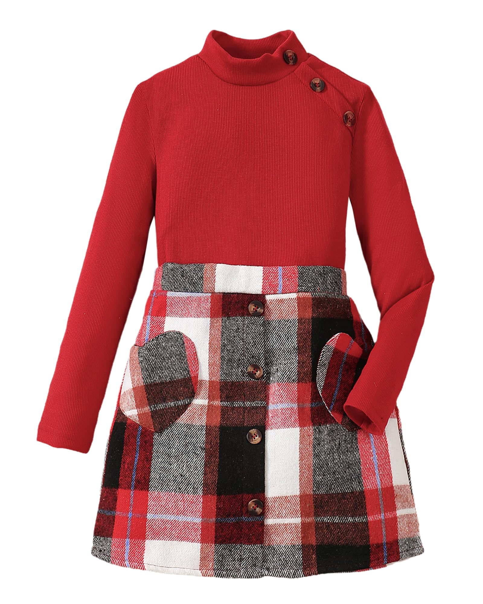 YOURUIKEY Girls Plaid Skirt Set Fall Winter Clothes 2 Piece Outfits 8-12Y
