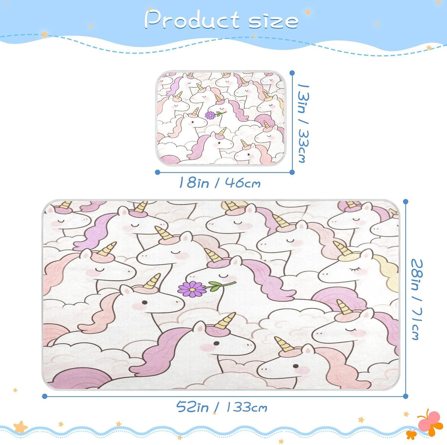 Cooling Baby Bed Mattress Protector 28" x 52" Absorbent Cute Cartoon Unicorns White Pads for beds for Baby&Toddler