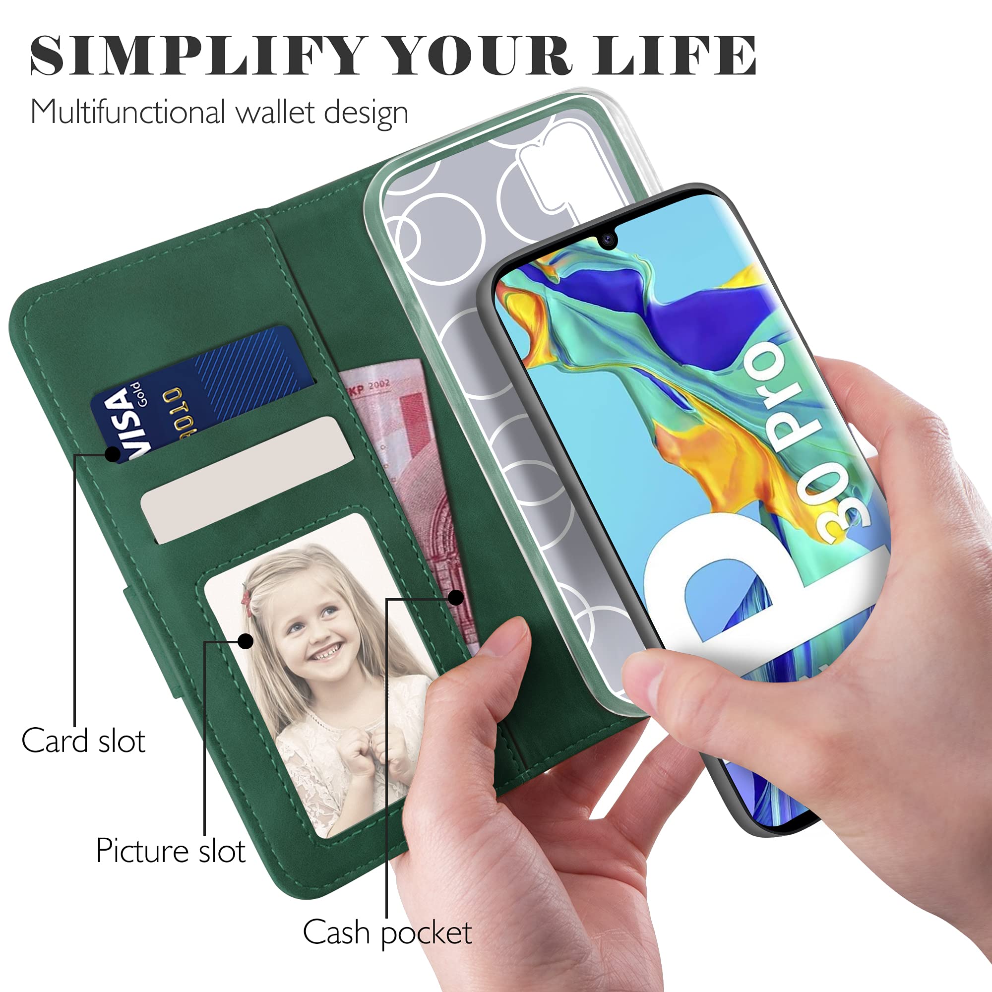 ZONNAVI Cover per Huawei P30 PRO, Flip Custodia Pelle PU con [Slot Cart] [Supporto Stand] [Magnetica], Cover a Libro Portafoglio per Huawei P30 PRO (Nero