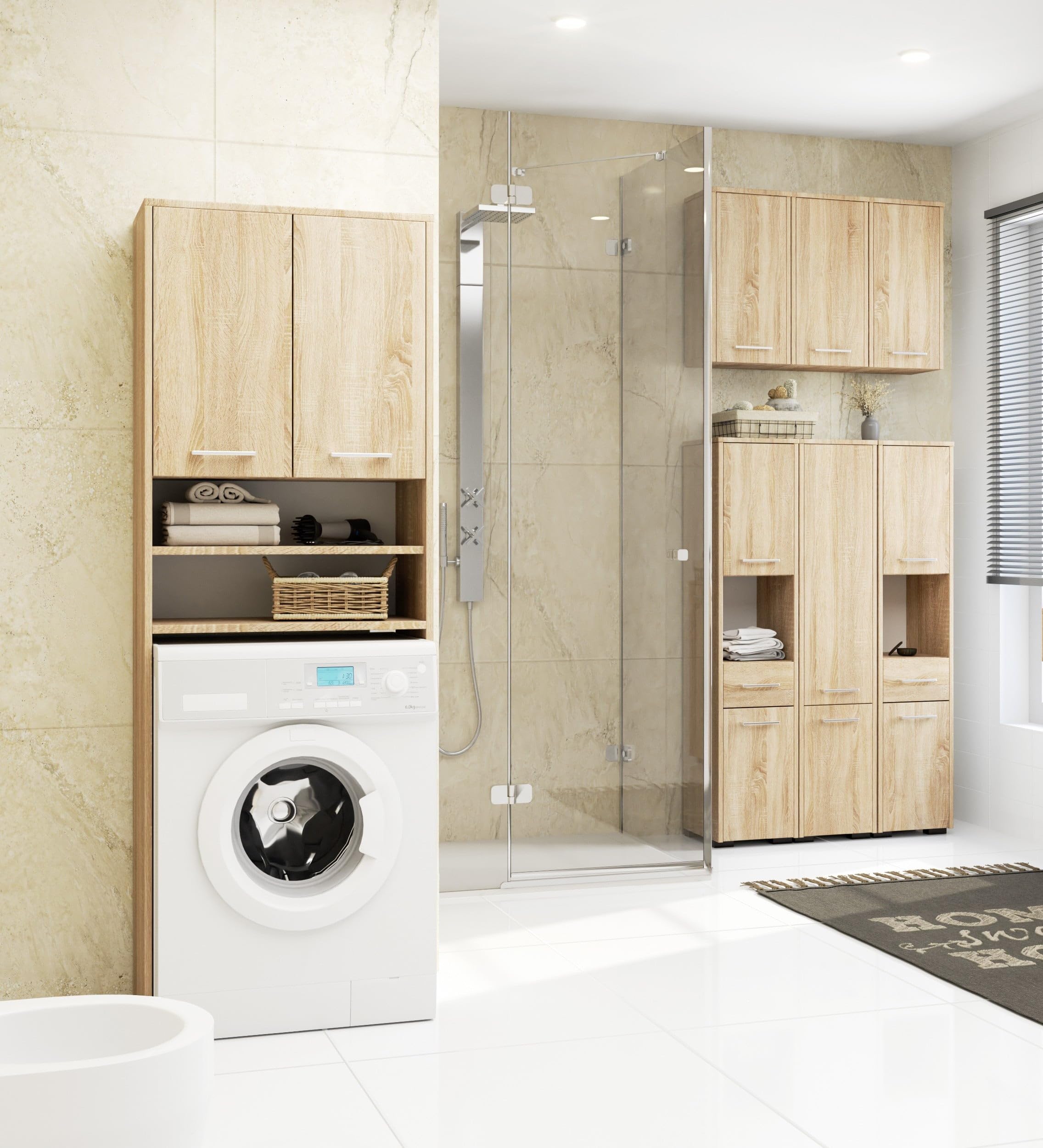 AKORD Meuble Haut WC Suspendu | Fin L60 | 2 Portes | Etagere Murale | Commode Salle de Bain | Armoire | Rangement | Toilette Mural | Placard Cuisine | L60 x H60 x P22,5 cm | 18 kg | Chêne de Sonoma