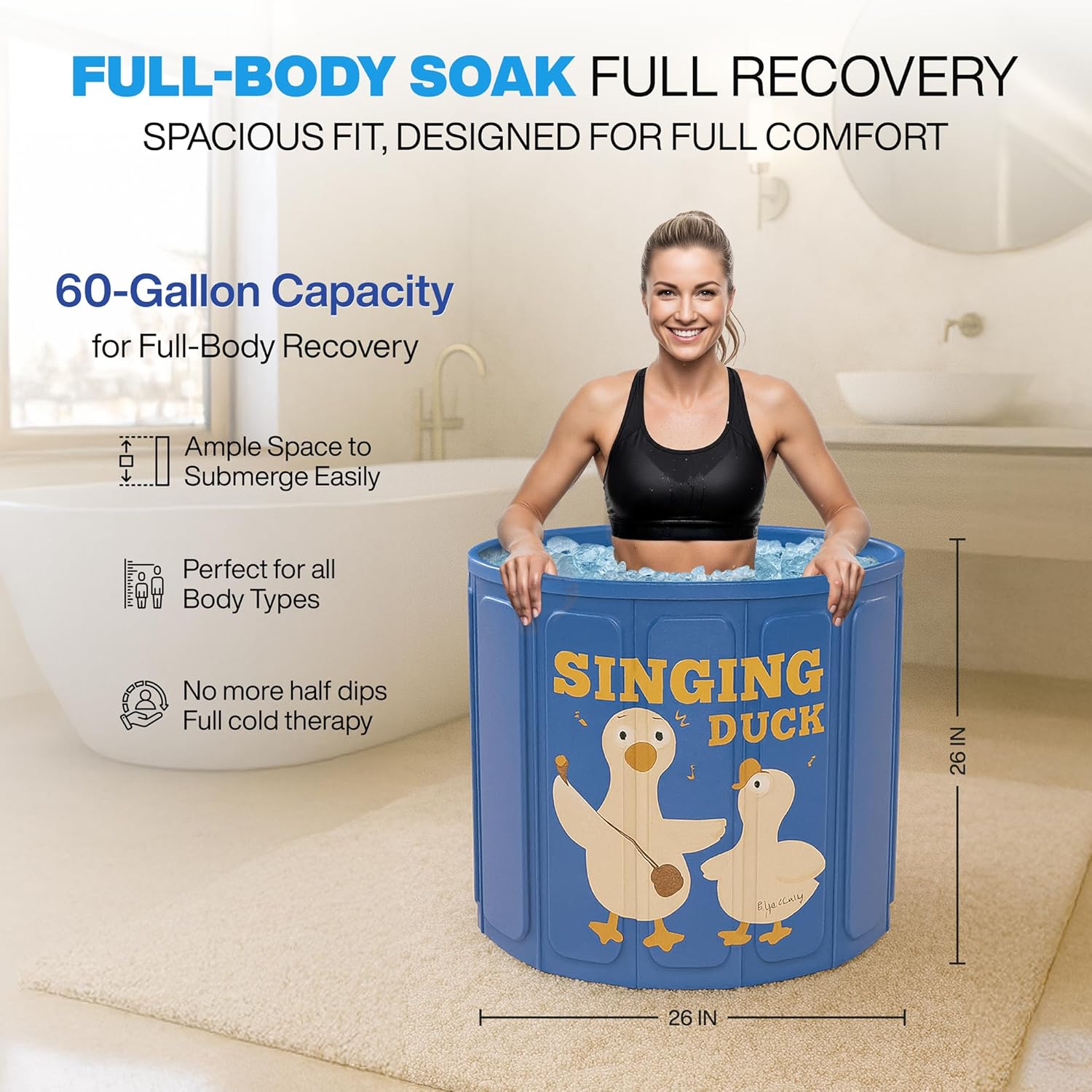 Basic Foldable Portable Bathtub for Kids & Women – 60-Gal Capacity, Compact and Space Saving Soaking Tub - Easy Setup - Indoor/Outdoor Use