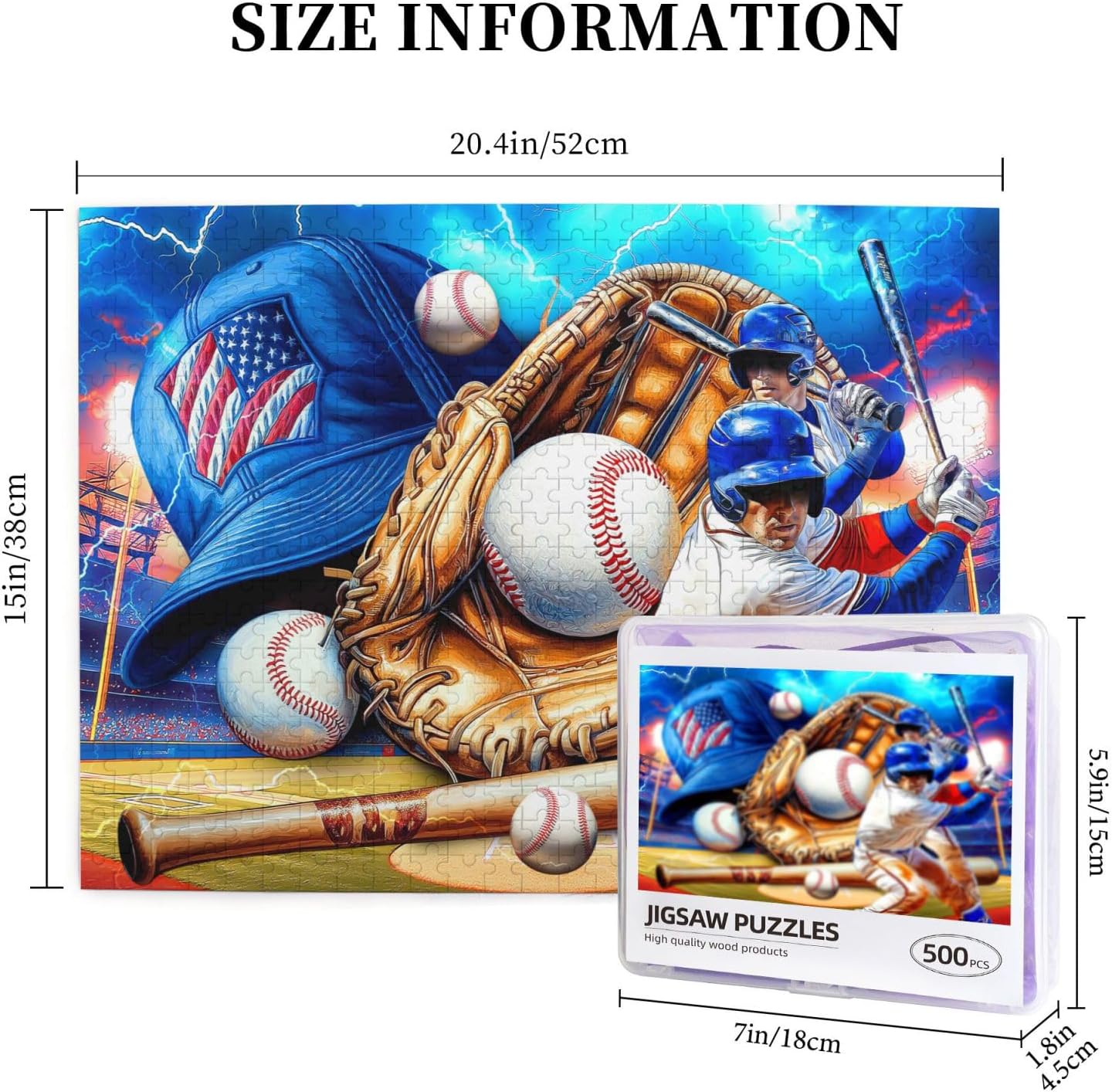 Baseball Puzzles for Adults 500 Pieces Colorful Sports Ball Jigsaw Puzzle Baseball Player Wooden Puzzle for Living Room Family Friends Challenging Activity Games