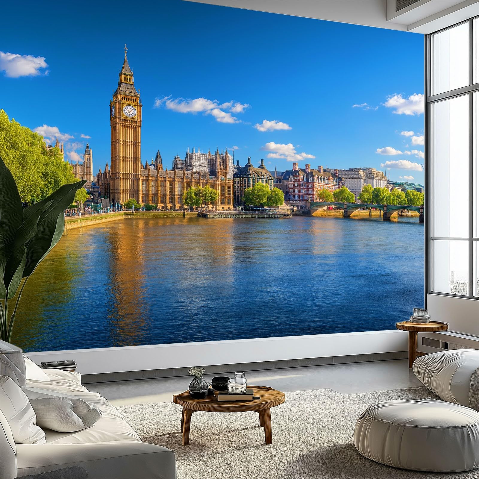 Generico Tapeta z włókniny nowoczesne miasto zegar architektura niebieskie chmury 400 x 280 cm - dekoracja ścienna do salonu sypialni