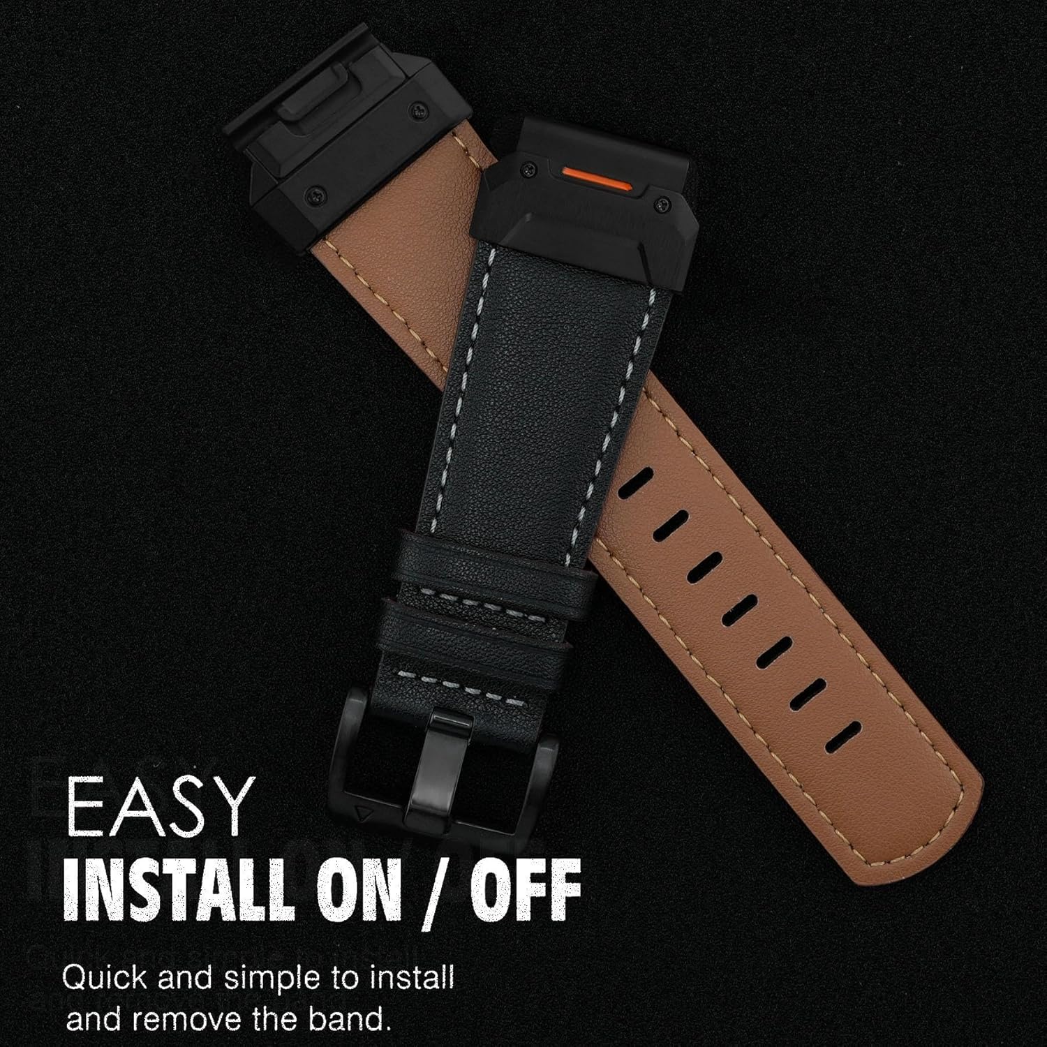 Abanen Genuine Leather Watch Band for Garmin Fenix 8 47mm / epix Pro 47mm / Instinct 3 45mm, QuickFit Retro Classic Wrist Strap for Fenix 7/6/5,Quatix 7 - Image 2