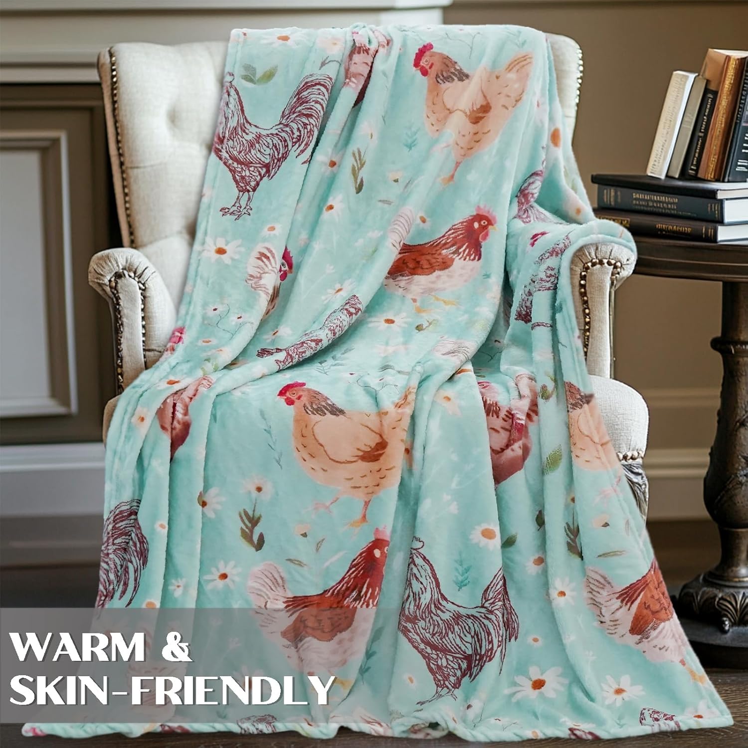 Chicken Blanket Gifts 50"*60" Flannel Plush Green Floral Daisy Rooster Throw Blankets Chickens Decor Stuff for Women Adults Kids - Image 3