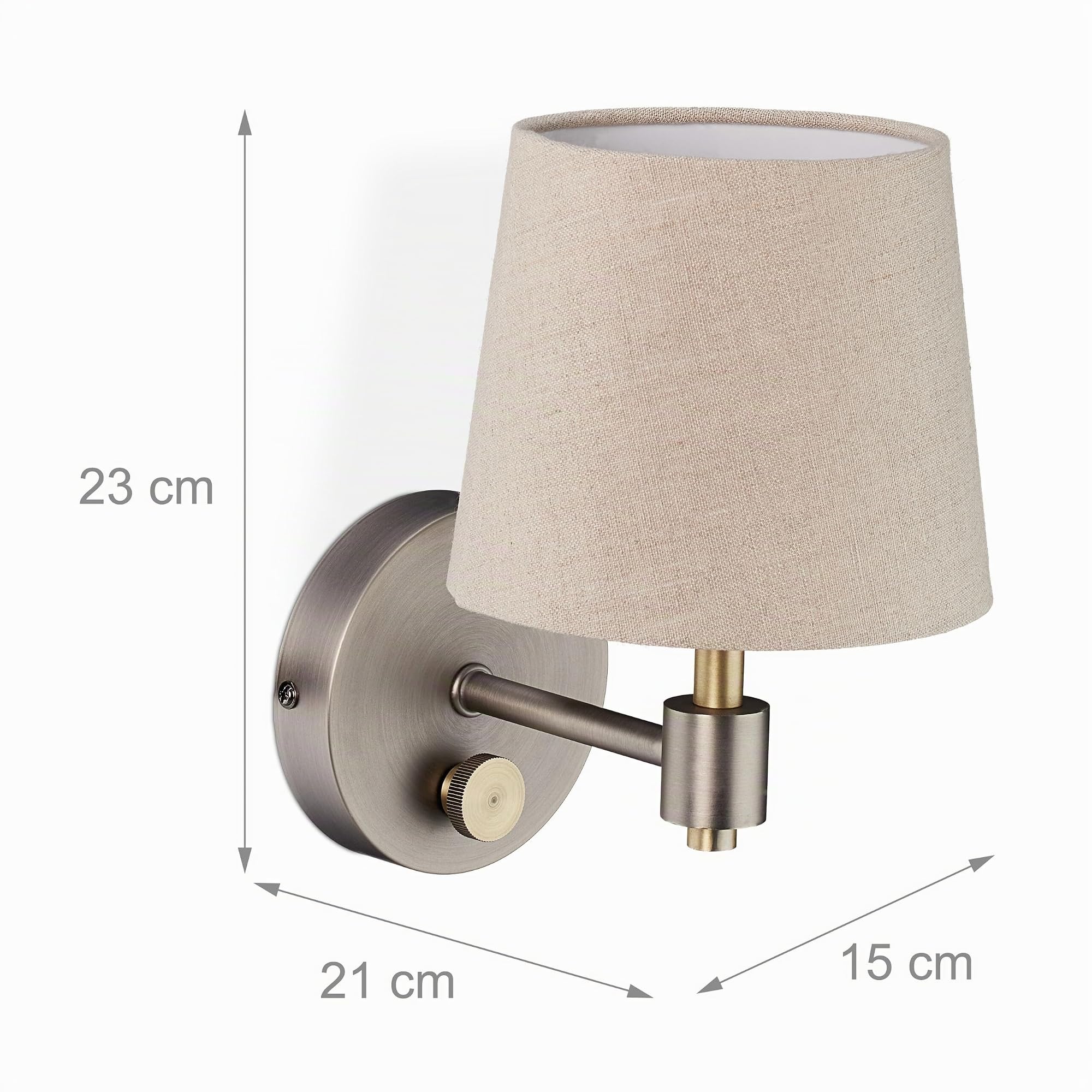 Relaxdays Wandlampe Vintage, 2er Set, dimmbar, Wandstrahler Schalter, Stoffschirm, E14, HBT: 23x15x21 cm, beige/Silber
